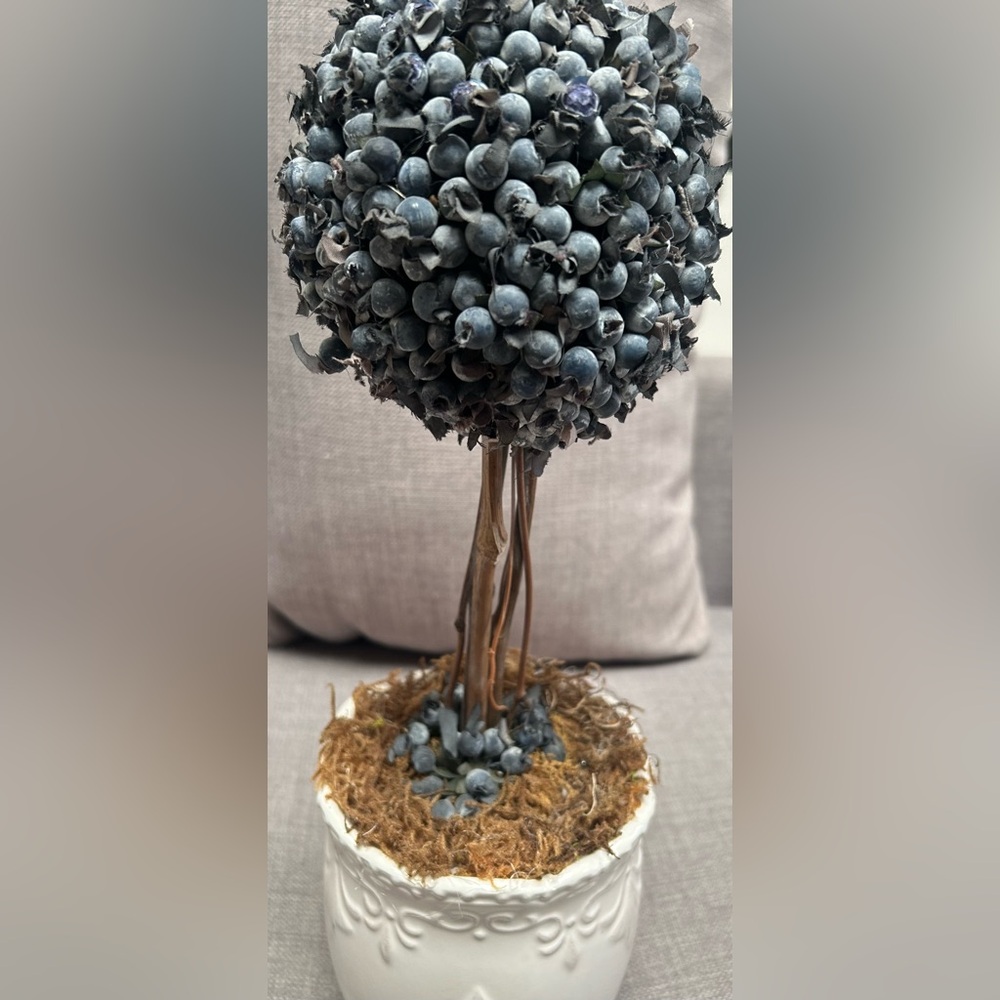 Real-Like Berry Topiary Wood/Moss on Anca Leaves Dotted Bead Motif Pot #092424 - Picture 2 of 9